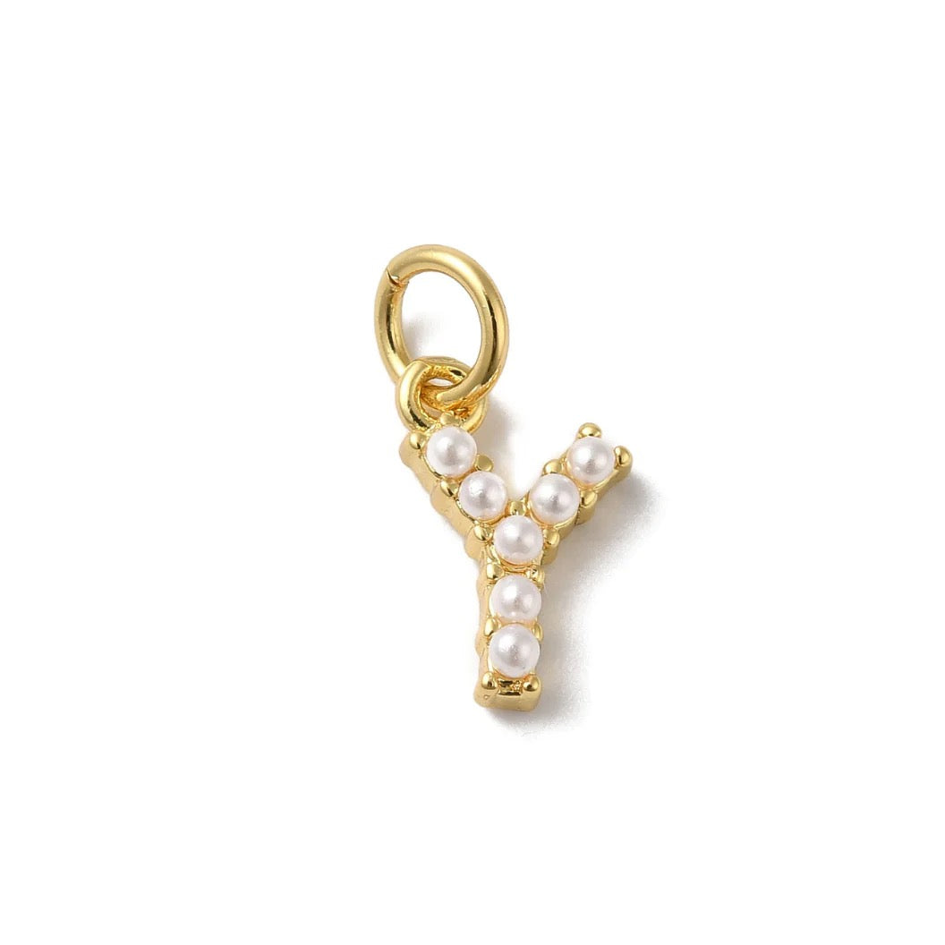Gold Large Pearl Initial Letter | Alphabet Charm | Letter Y