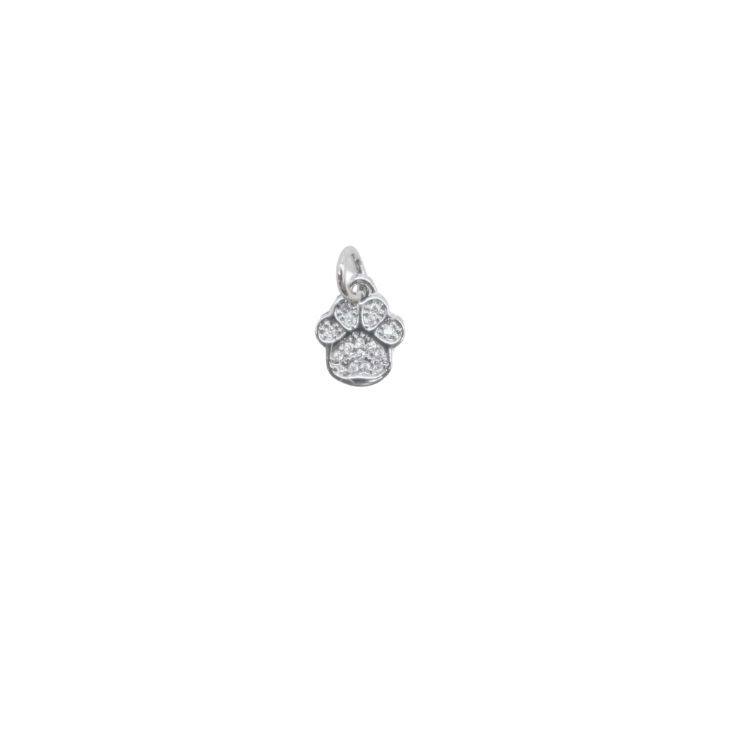 Silver Cubic Zirconia Paw Print - front view 