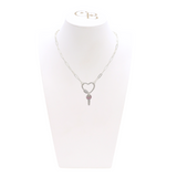 Front view of the Silver Ashley Necklace with Heart Gabi Carabiner on CB Bust