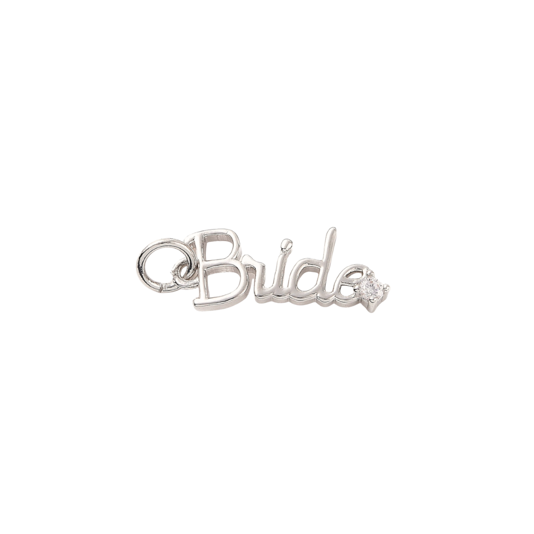 Front of Silver Minimalistic "Bride" Charm