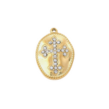 Front of Gold Oval Ornate Cubic Zirconia Cross Charm