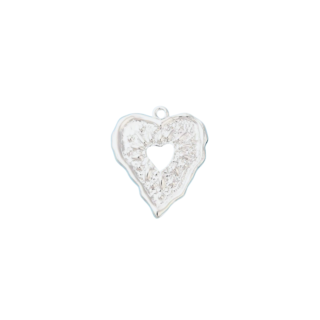 Front of Silver Embossed Heart Charm