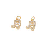 Front view of the Gold Cubic Zirconia Musical Note Charm