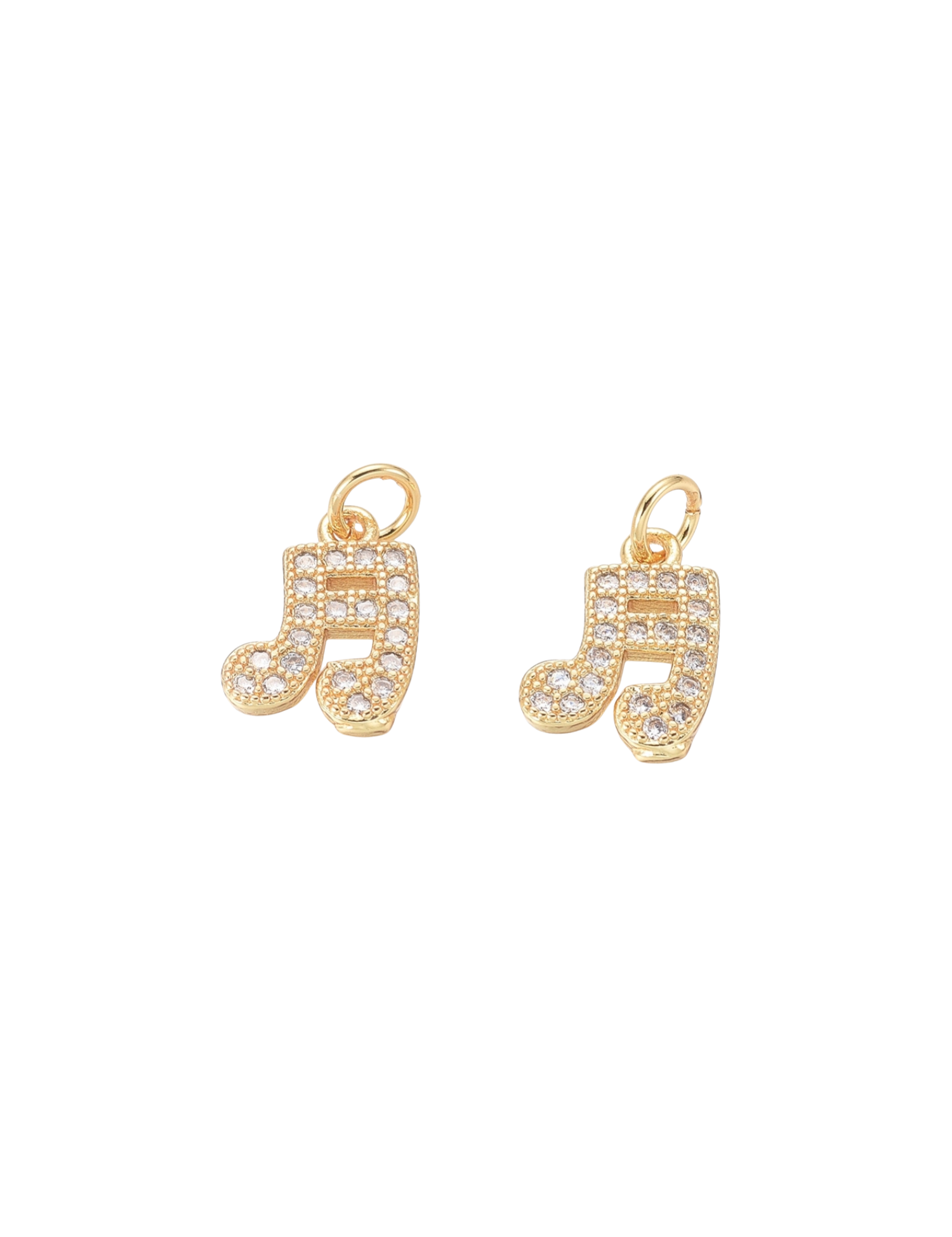 Front view of the Gold Cubic Zirconia Musical Note Charm