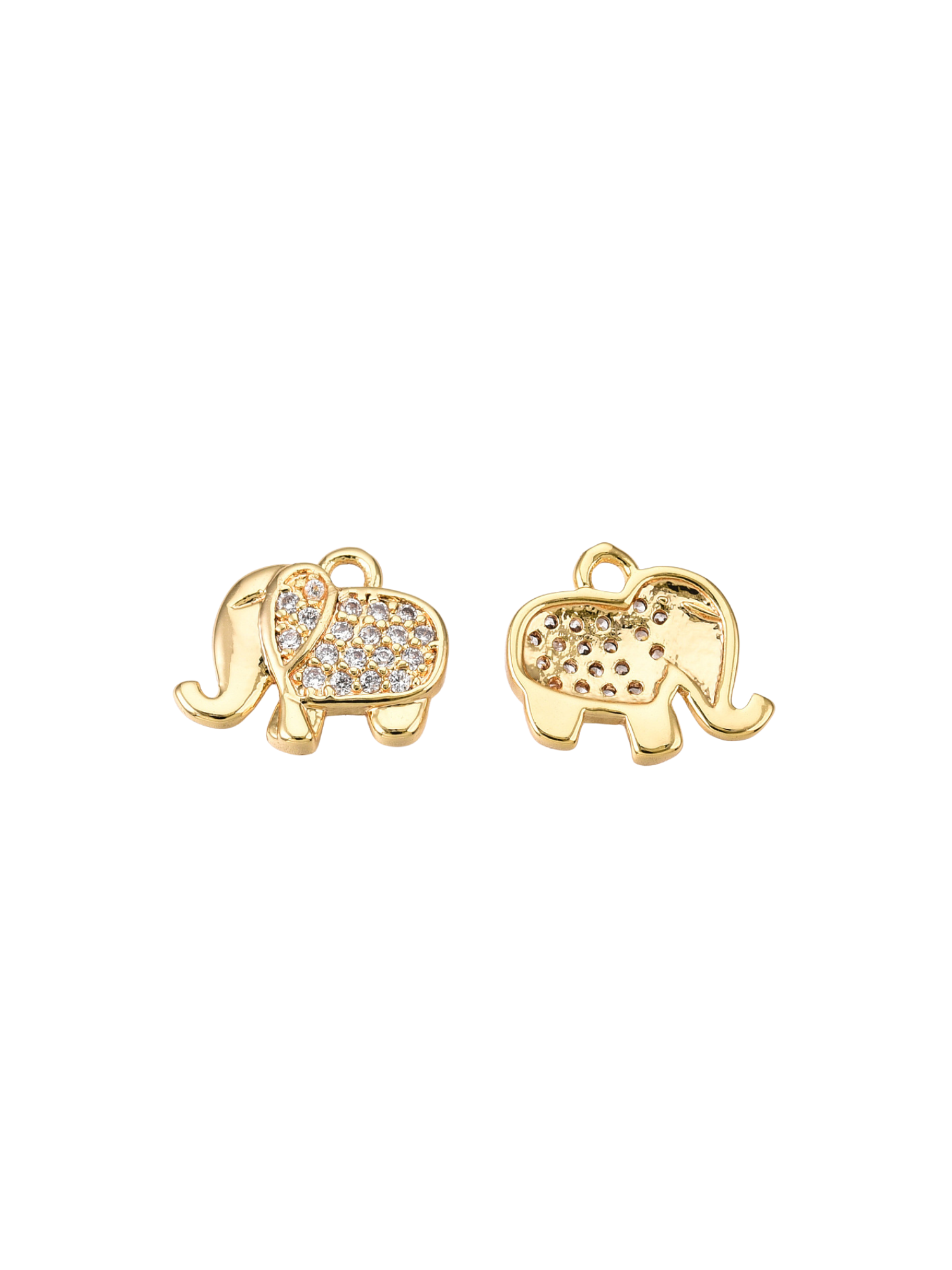 Front & back view of the Gold Micro Pave Cubic Zirconia Elephant Charm