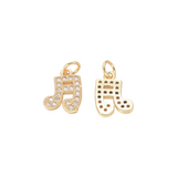 Front & back view of the Gold Cubic Zirconia Musical Note Charm