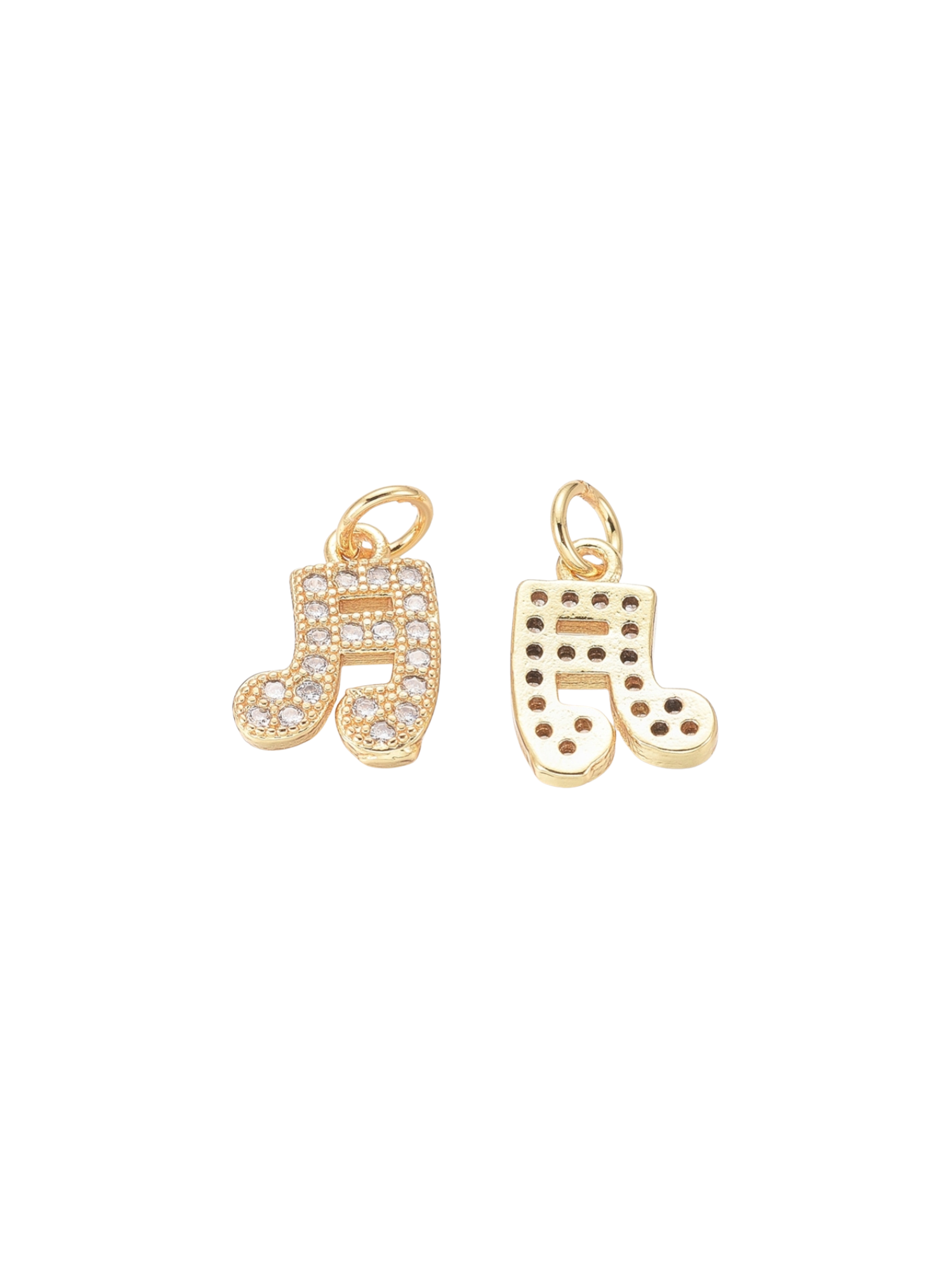 Front & back view of the Gold Cubic Zirconia Musical Note Charm