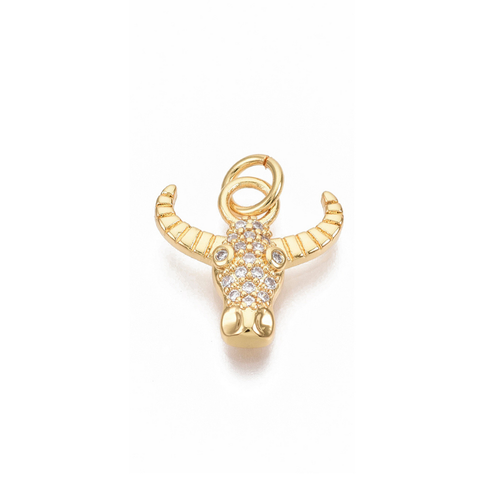 Front view of the Gold Cubic Zirconia Longhorn Charm