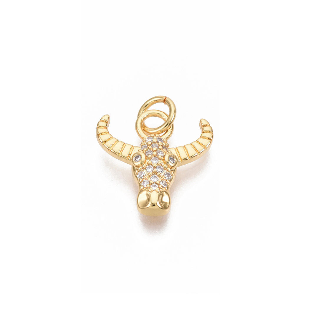 Front view of the Gold Cubic Zirconia Longhorn Charm