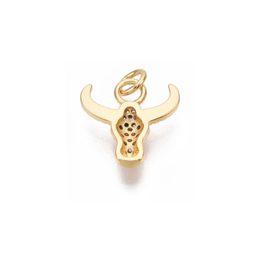Back view of the Gold Cubic Zirconia Longhorn Charm