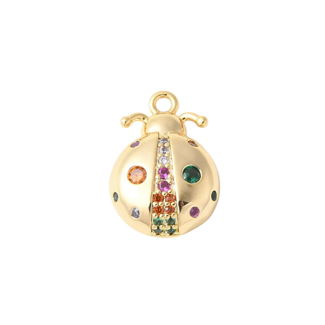 Front View of the Gold Beetle with Multi Color Pave Charm