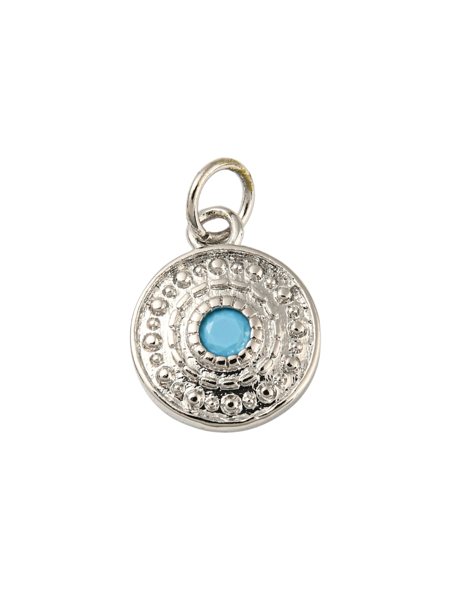 Front of the Silver Sky Blue Embellished Disc Charm