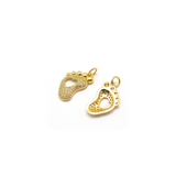 Front and back view of gold pave baby foot charm.