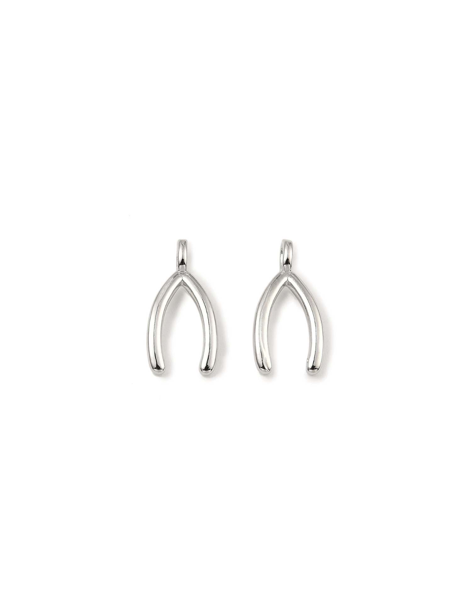 Side by side Silver Wishbone Charms, front and back view.