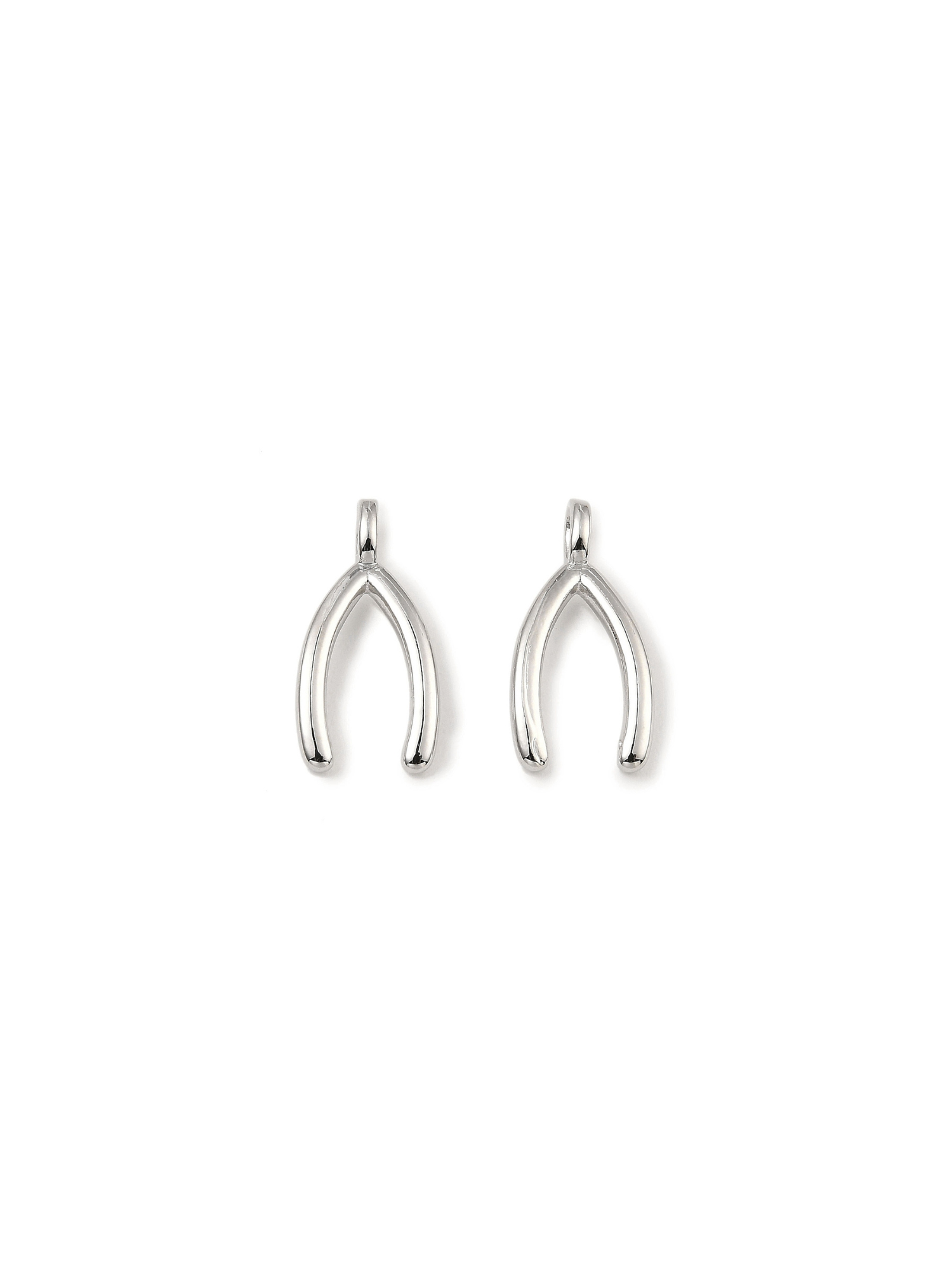 Side by side Silver Wishbone Charms, front and back view.