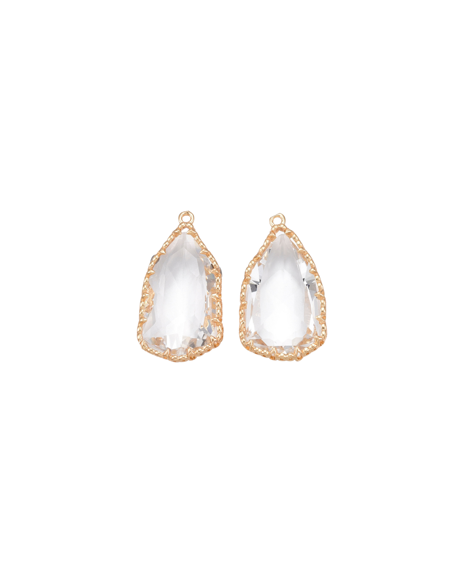 Framed Glass Teardrop Charm in gold, front and back.