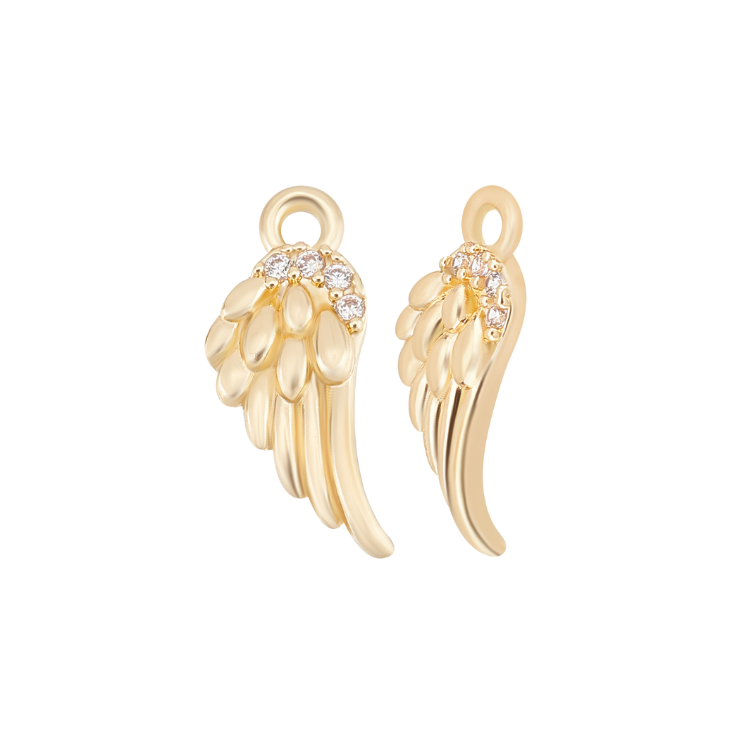 Front & side view of the Gold Angel Wing Charm