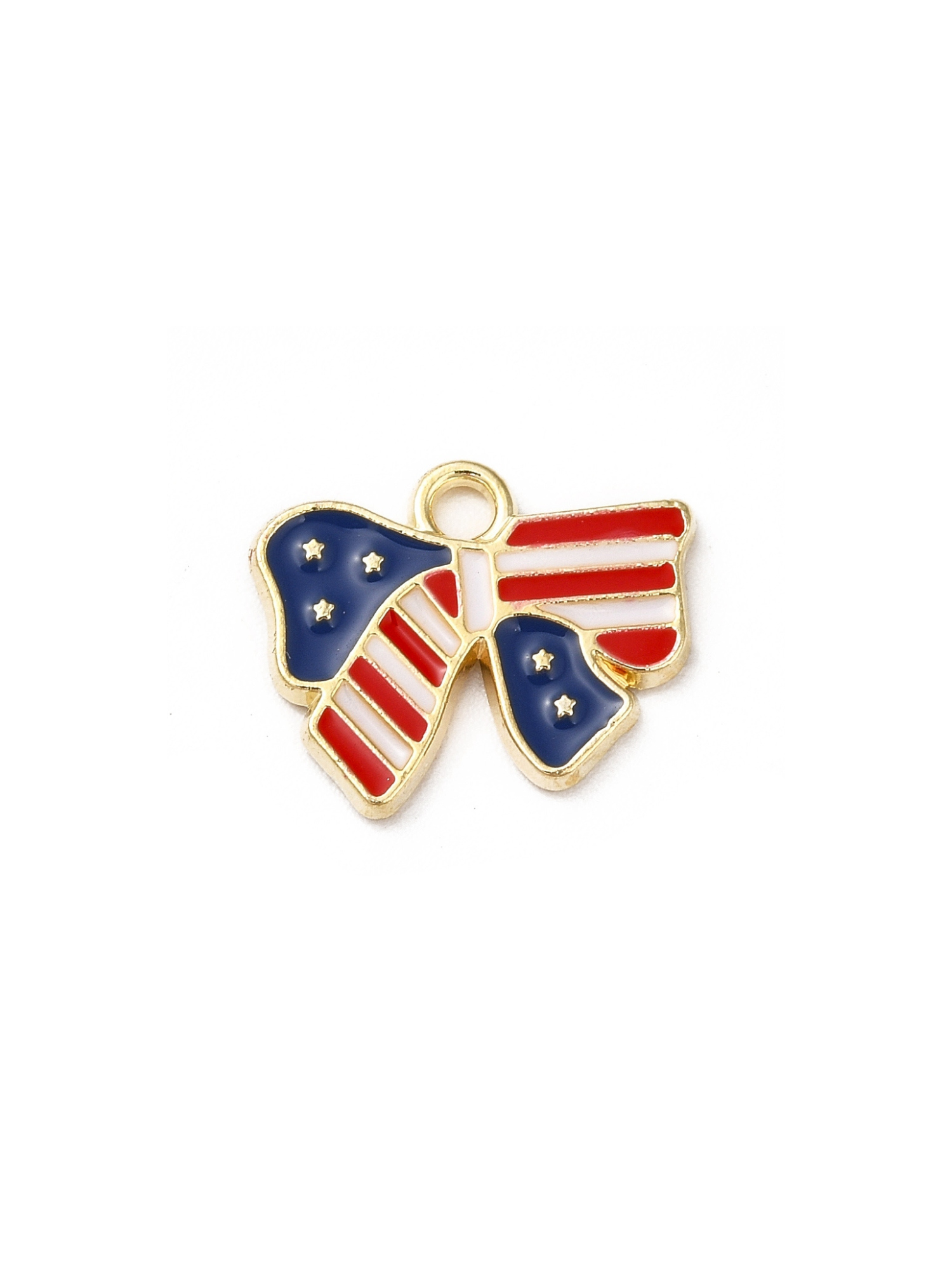 American flag bow charm on white background, front view.