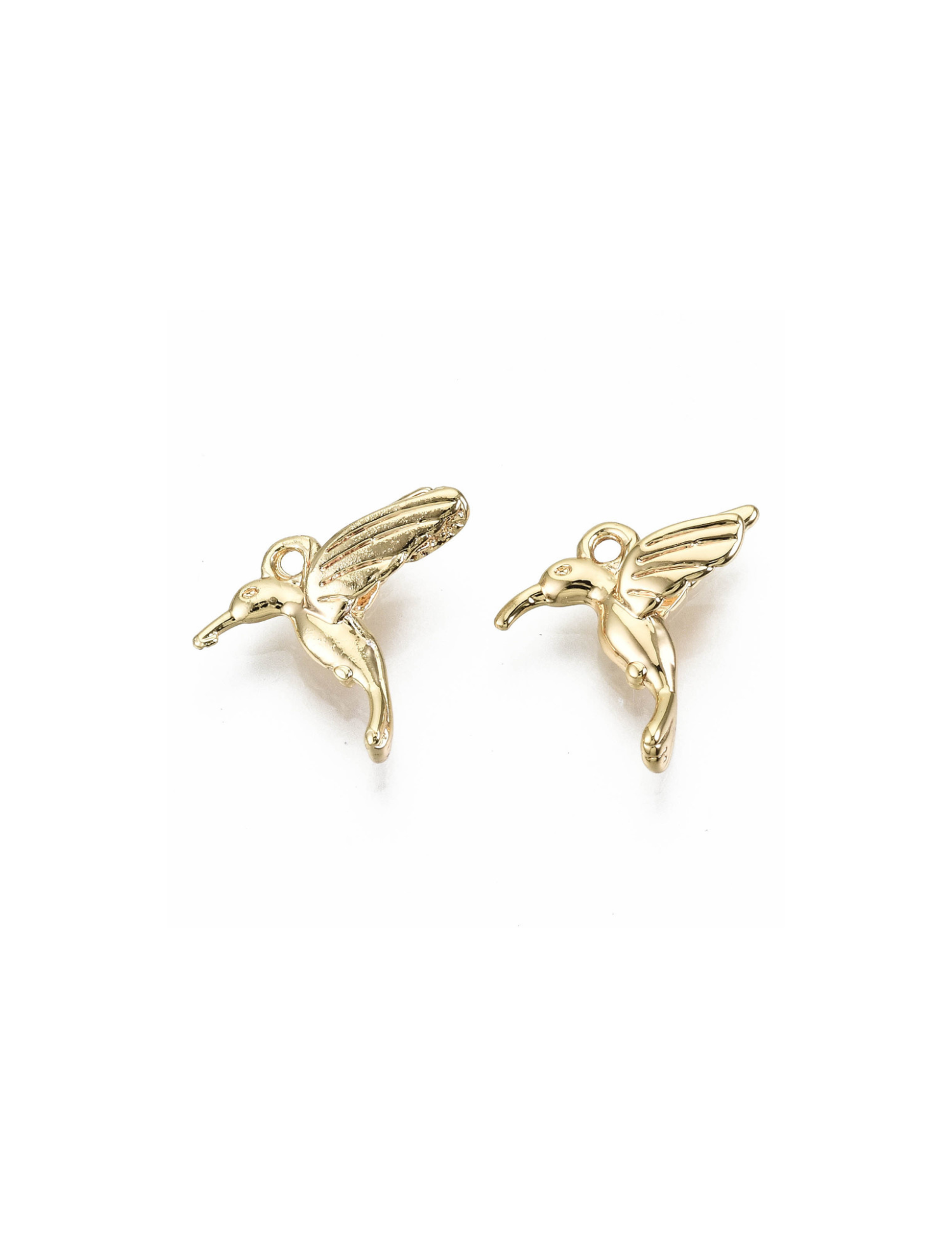 Two Hummingbird Charms facing left, side view.