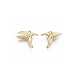 Two Hummingbird Charms on white background facing each other, side view.
