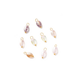 Assortment of Iridescent Glass Charms on white background.