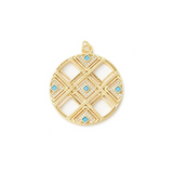 Front of Gold Micro Pave Clear and Cyan Pendant Charm