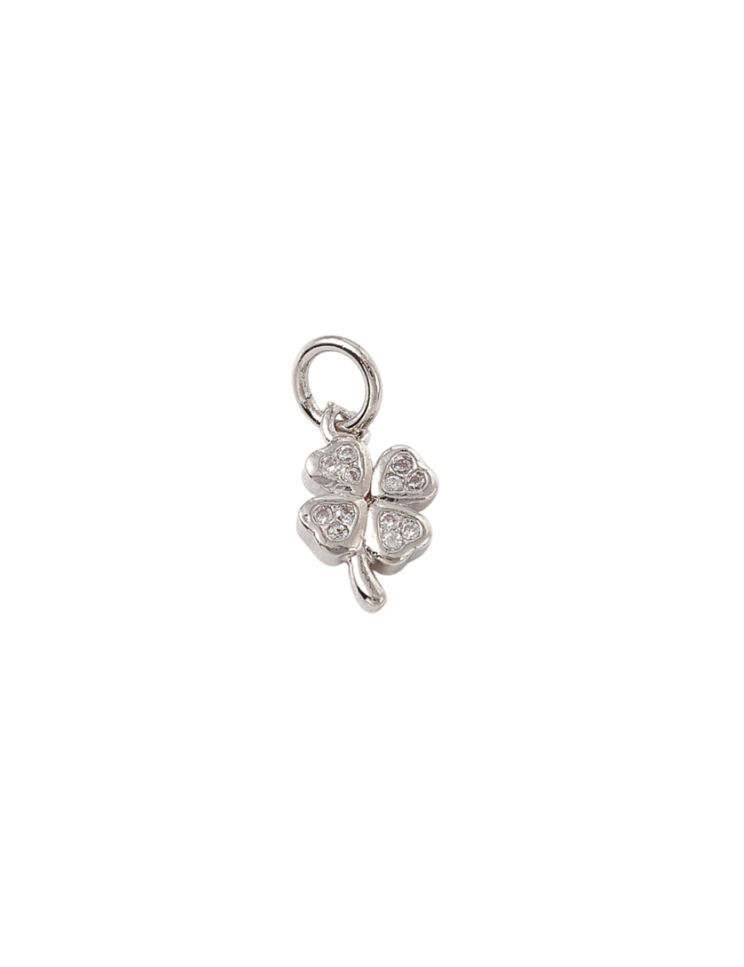 Front of the Silver 'Good Luck' Four Leaf Clover Charm
