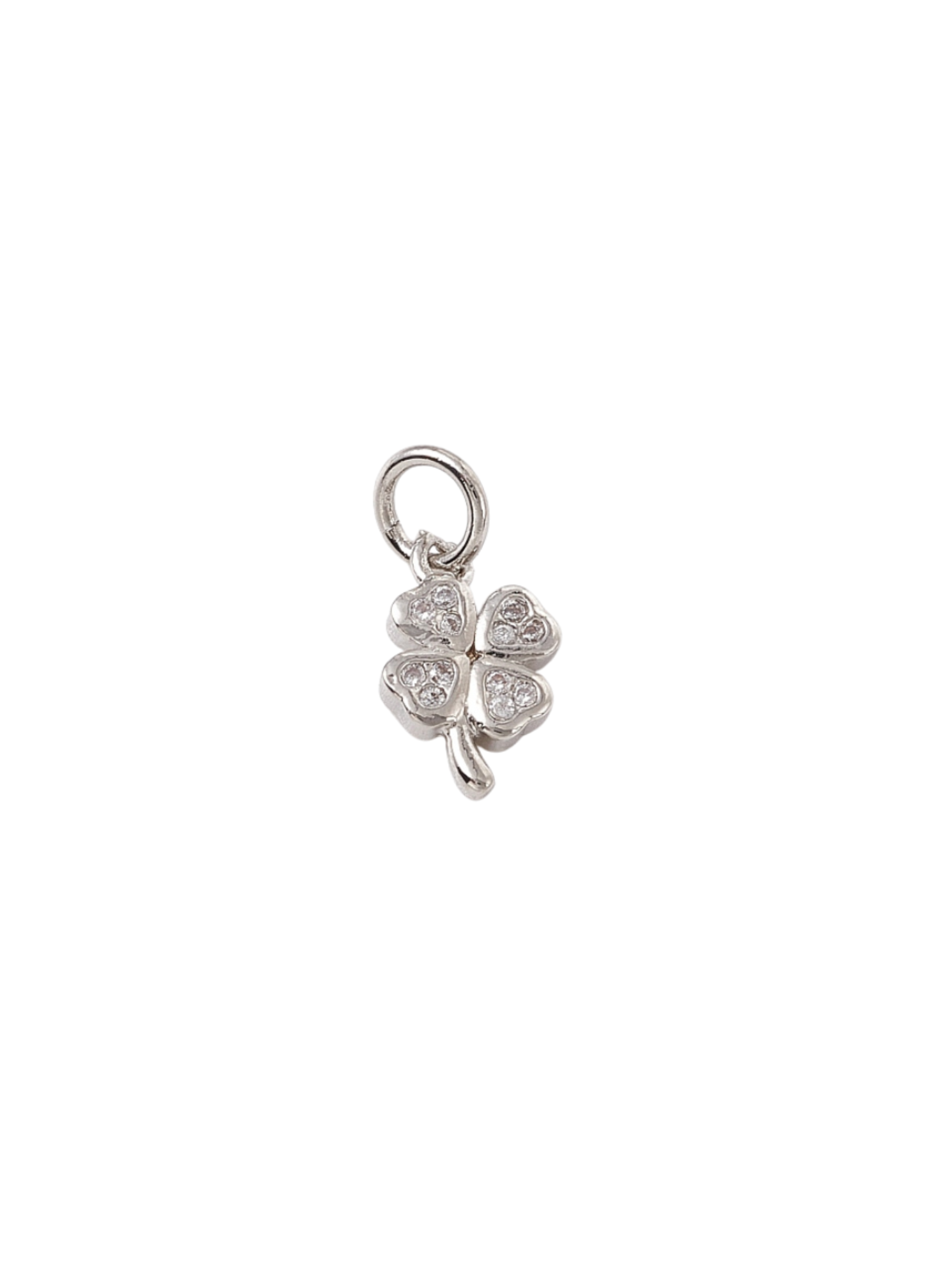Front of the Silver 'Good Luck' Four Leaf Clover Charm