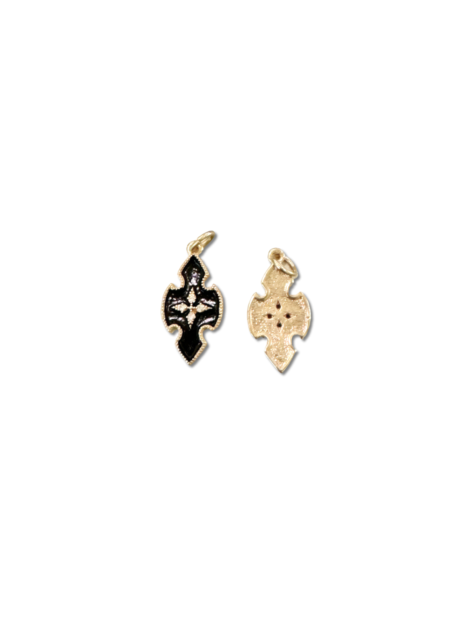 Front and back of Gold and Black Enamel Cross Charm
