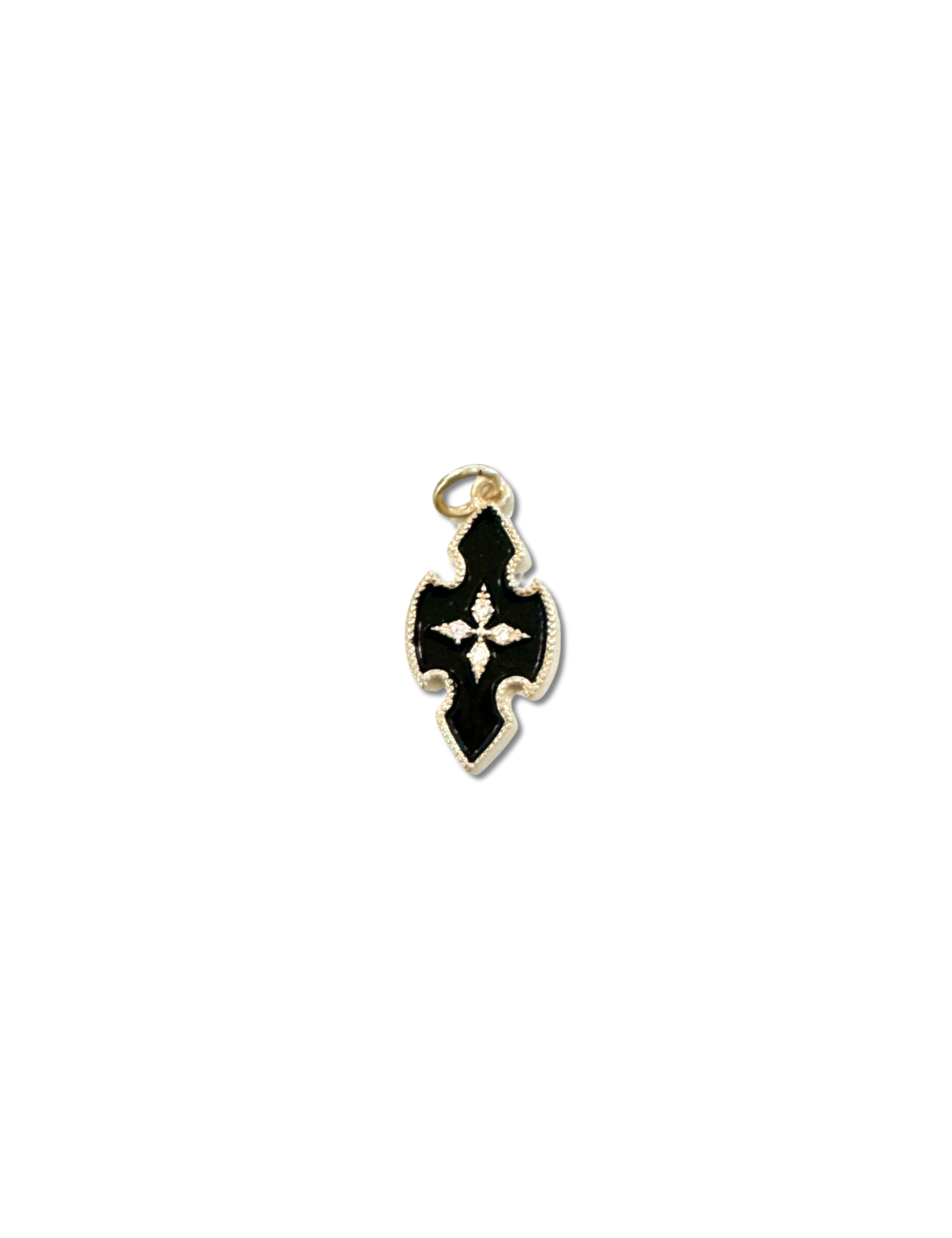 Front of Gold and Black Enamel Cross Charm