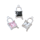 Front view of Silver Melting Glass Charms in pink, black, and clear