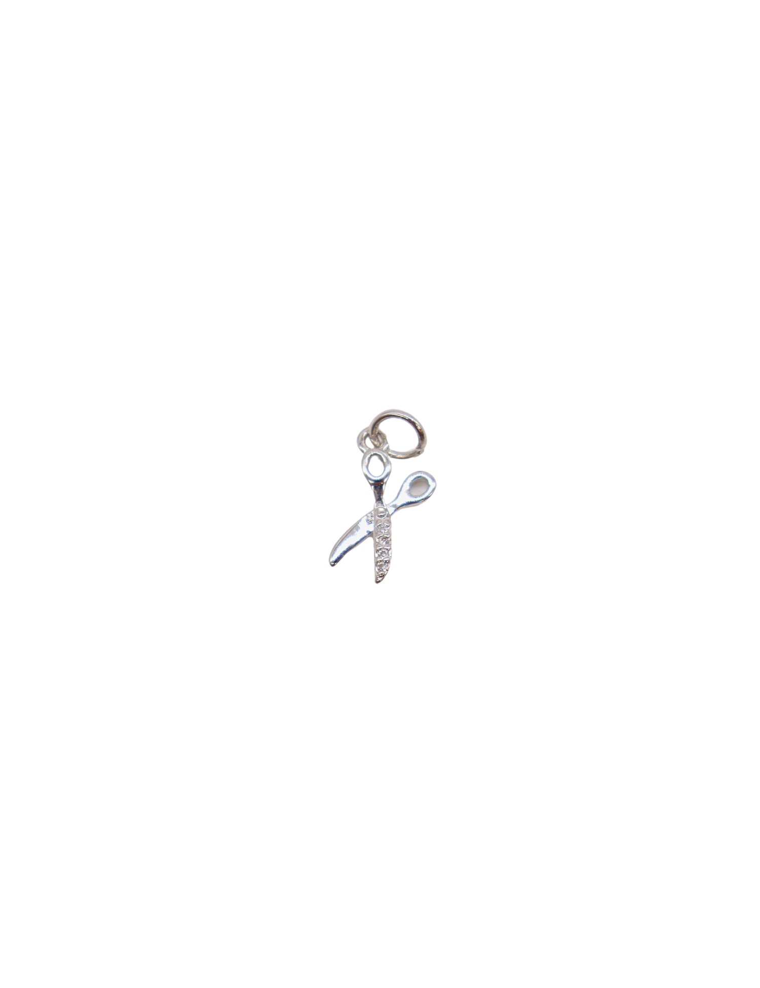 Front of the Silver 'Cut it' Scissors Charm