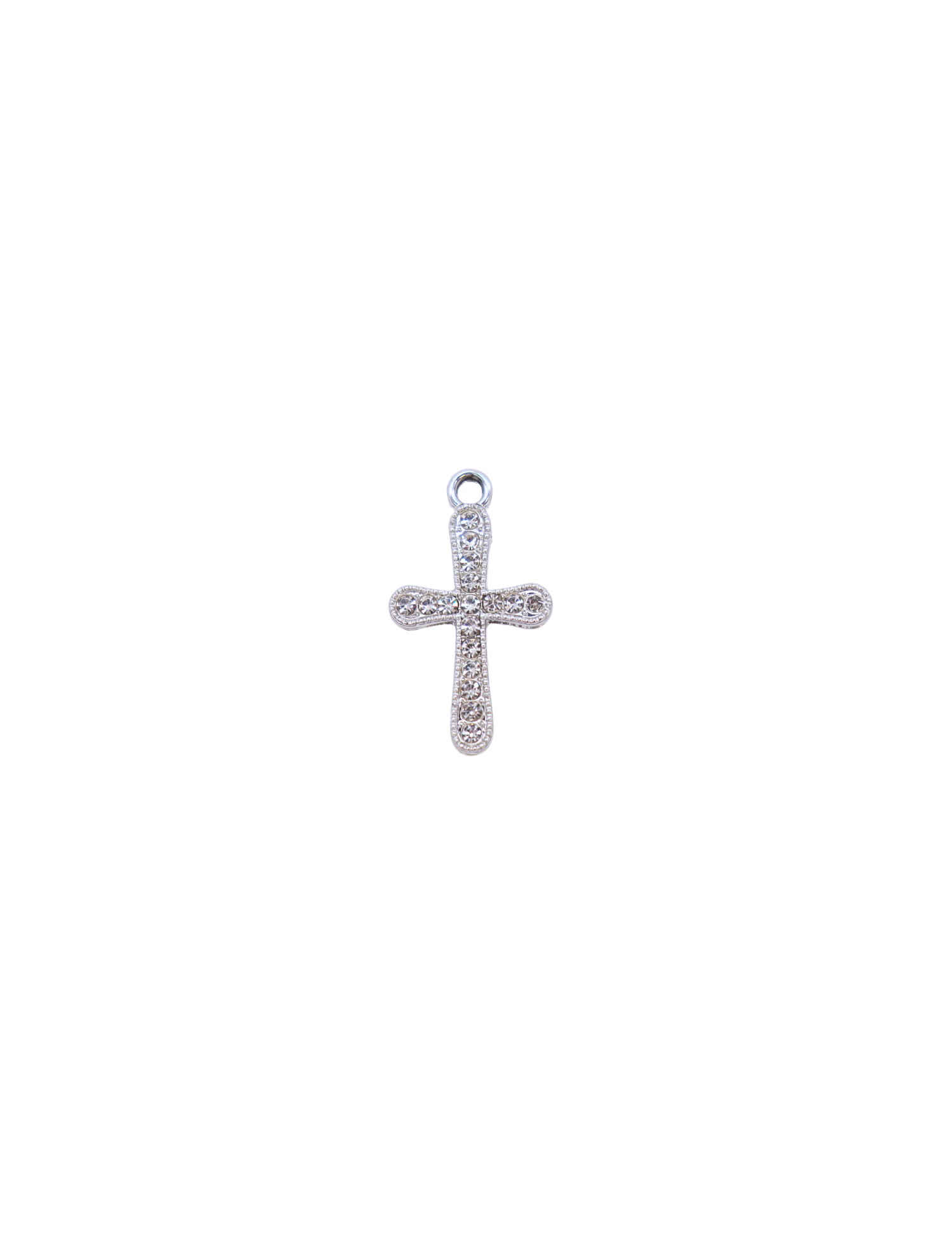 Front View Silver Crystal Cross Charm