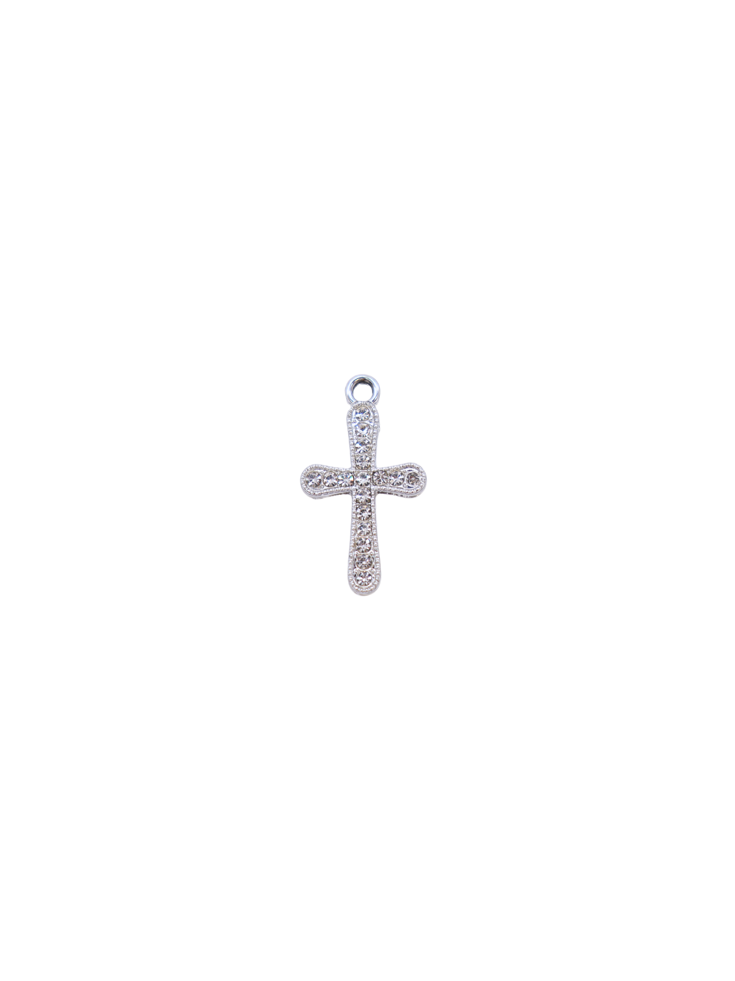 Front View Silver Crystal Cross Charm