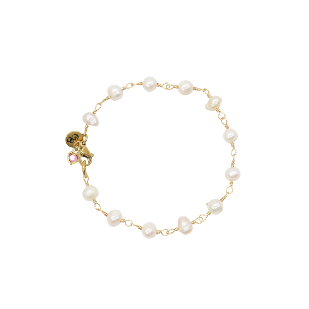 Gold Beth Pearl Charm Bracelet