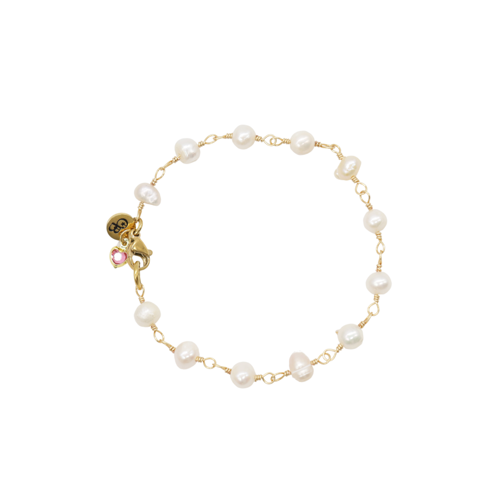 Gold Beth Pearl Charm Bracelet
