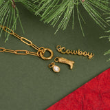 Gold Stainless Steel Cowboy Charm Holder Necklace Gift Set