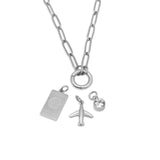 Gold Stainless Steel Travel Charm Holder Necklace Gift Set
