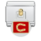 Italian Bracelet Dangle Charm - Horseshoe (Gold/Red)