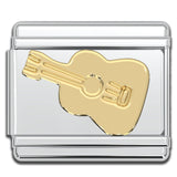 Italian Charm Bracelet Charms - Raised Gold Guitar