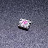 Italian Bracelet Charm - Pink & White Hearts