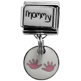 Italian Bracelet Dangle Charm - Pink Handprint Mommy Dangle