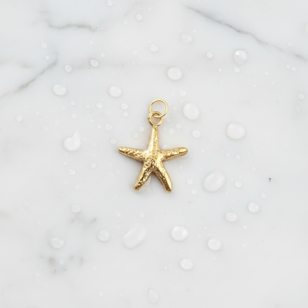 Charshell Gold Hammered Starfish Shell Charm | Waterproof Stainless Steel – Bijou ...