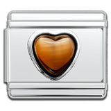 Italian Bracelet Charm - Orange Cat's Eye Heart