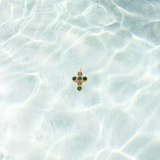 Gold Colorful Gem Cross Charm | Waterproof Stainless Steel