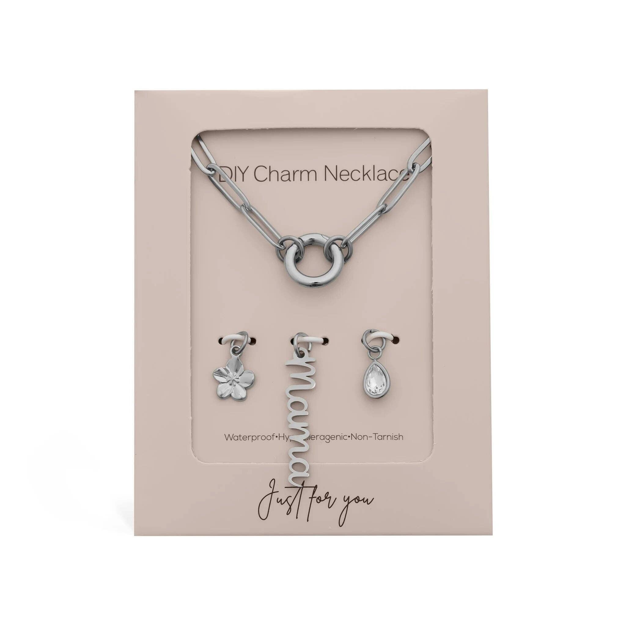 18K Gold Stainless Steel Mama Charm Holder Necklace Gift Set