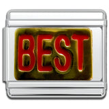 Italian Bracelet Charm - "BEST" Red & Gold
