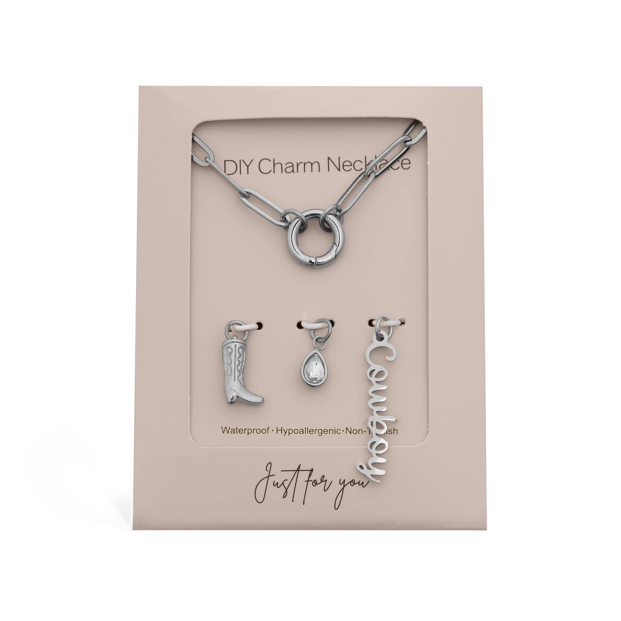 Gold Stainless Steel Cowboy Charm Holder Necklace Gift Set