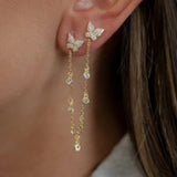 Double Butterfly Stud Chain Earring